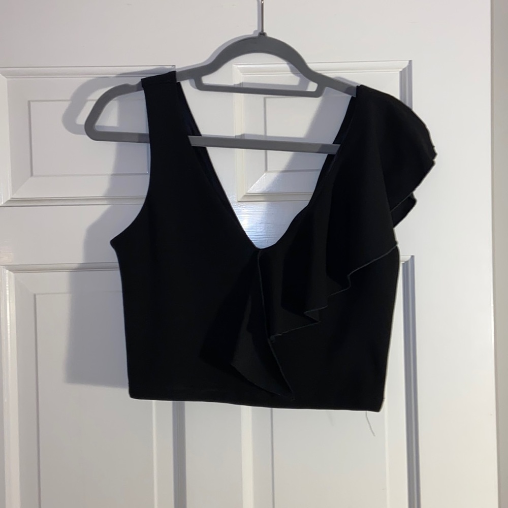 Black Ruffle Crop Top